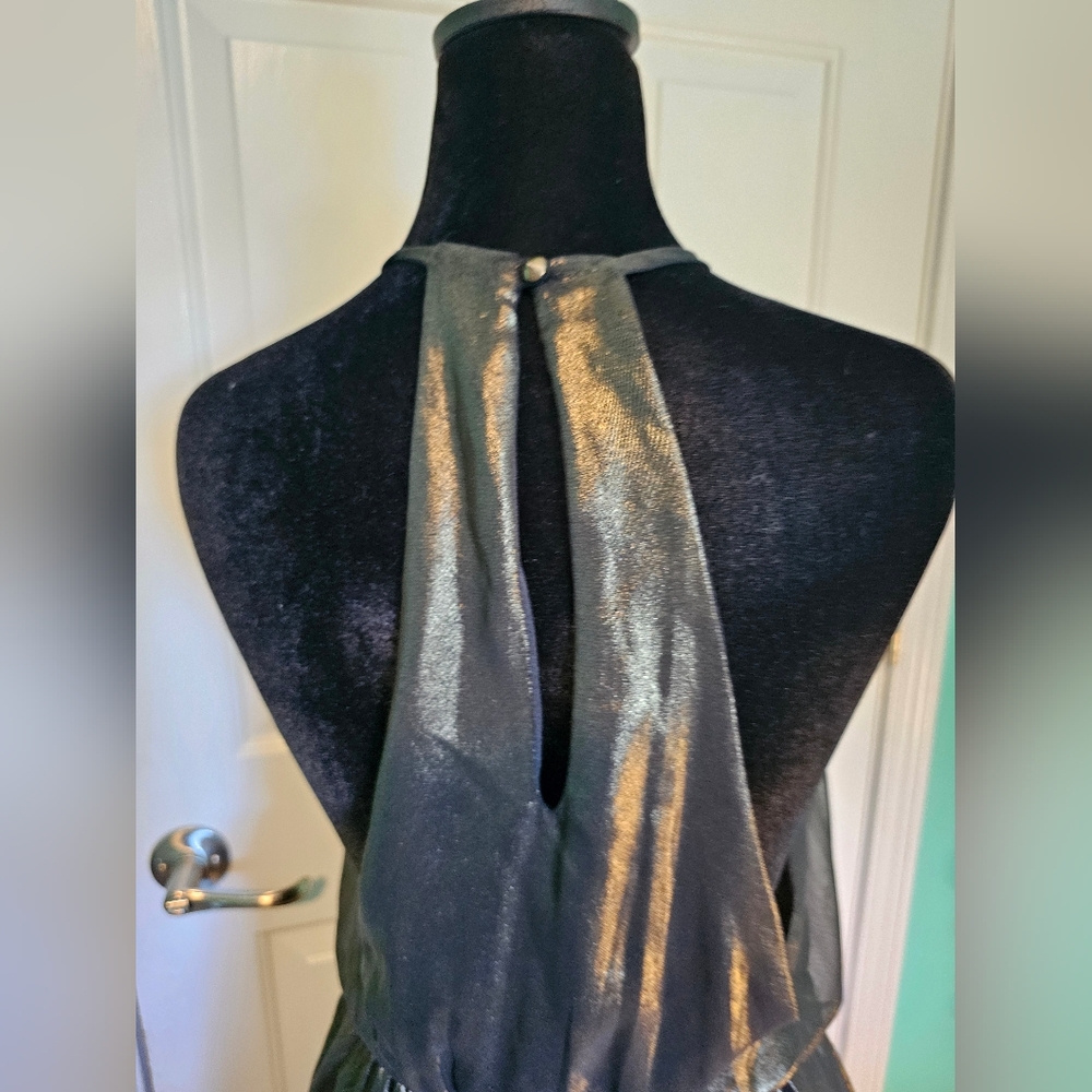 Lush Shimmering Gold Metallic Halter Formal Party Dress Women's Sz S - Picture 7 of 12